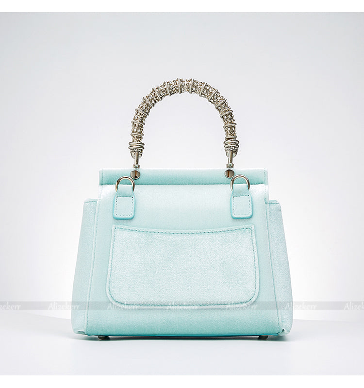 Velvet Rhinestone Crossbody Bag with Metal Handle