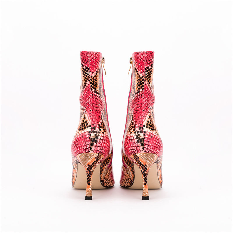 Snakeskin Pointed Toe Thin Heel Ankle-Boots