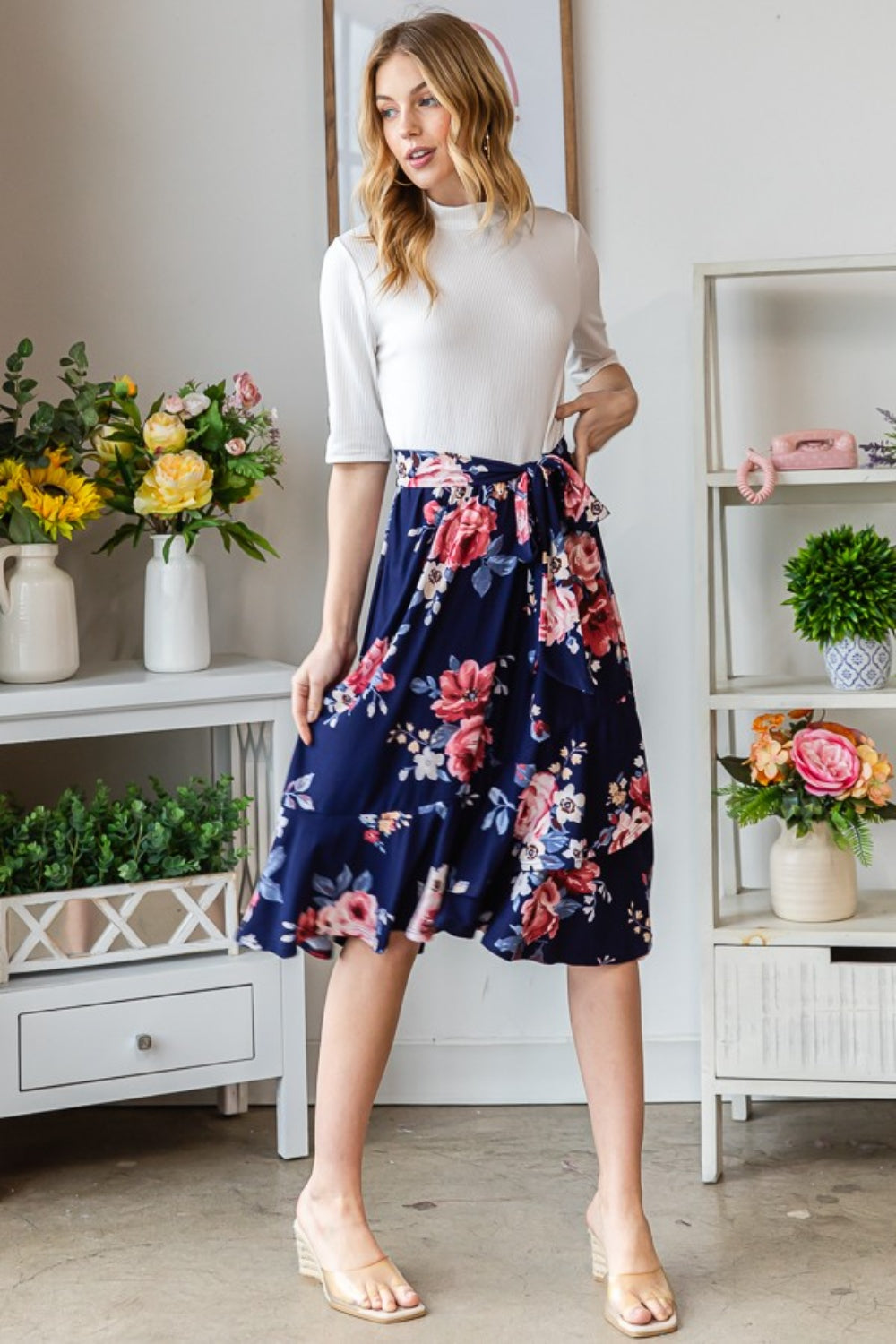 Floral Wrap Ruffled Dress