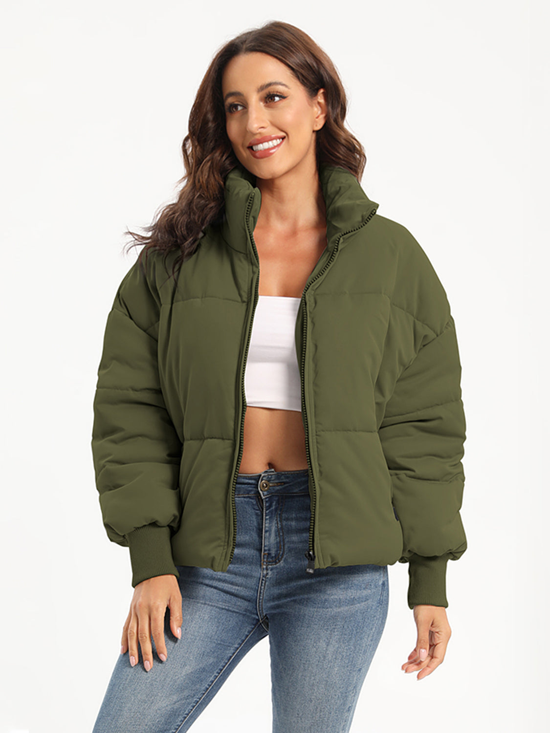 Zip Up Turtleneck Long Sleeve Puffer Jacket