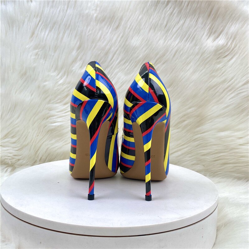 Striped Pointed Toe Slip-On Stiletto Pumps