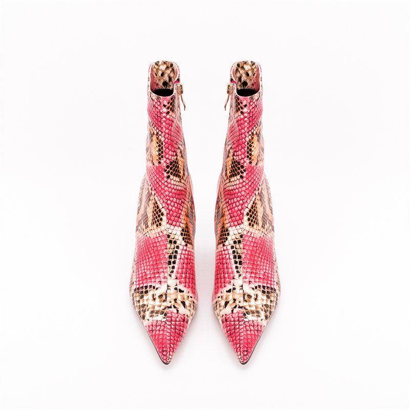 Snakeskin Pointed Toe Thin Heel Ankle-Boots