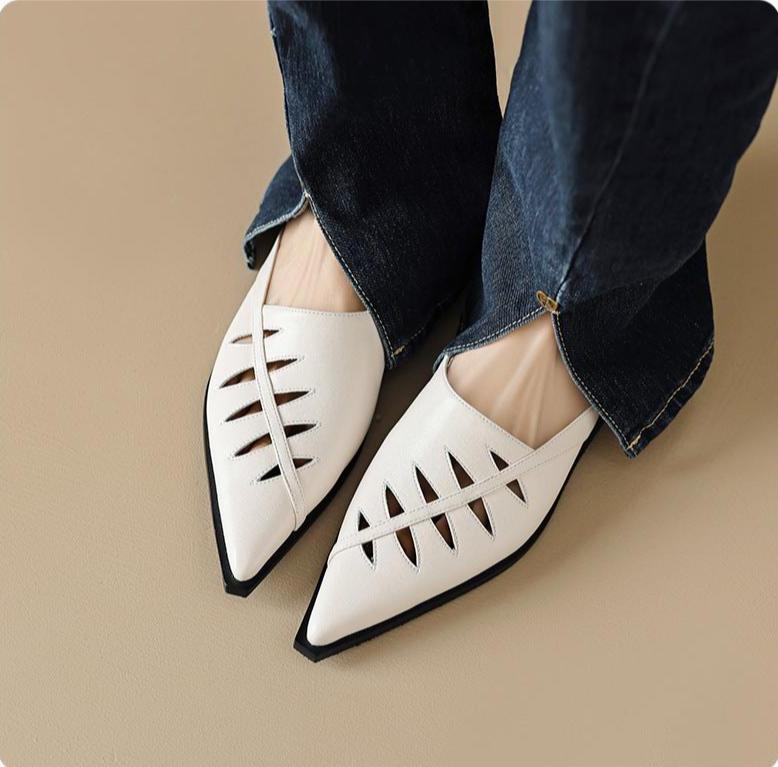 Pointed Toe Hollow Out Low Heel Mules