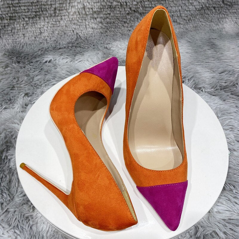Mixed Color Patchwork Faux Suede Stiletto Pumps