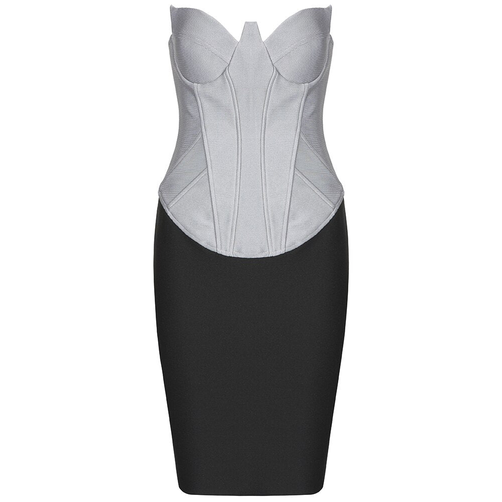 Color Block Strapless Mini Bandage Dress