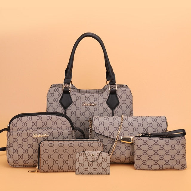 6 Pcs Vintage PU Leather Shoulder Bag Set