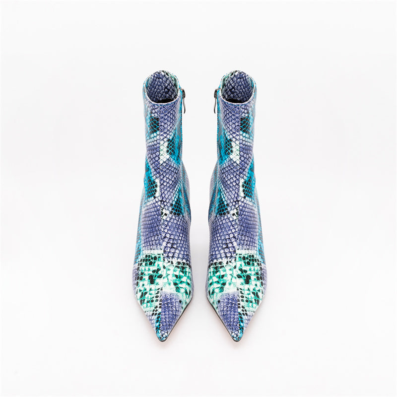 Snakeskin Pointed Toe Thin Heel Ankle-Boots