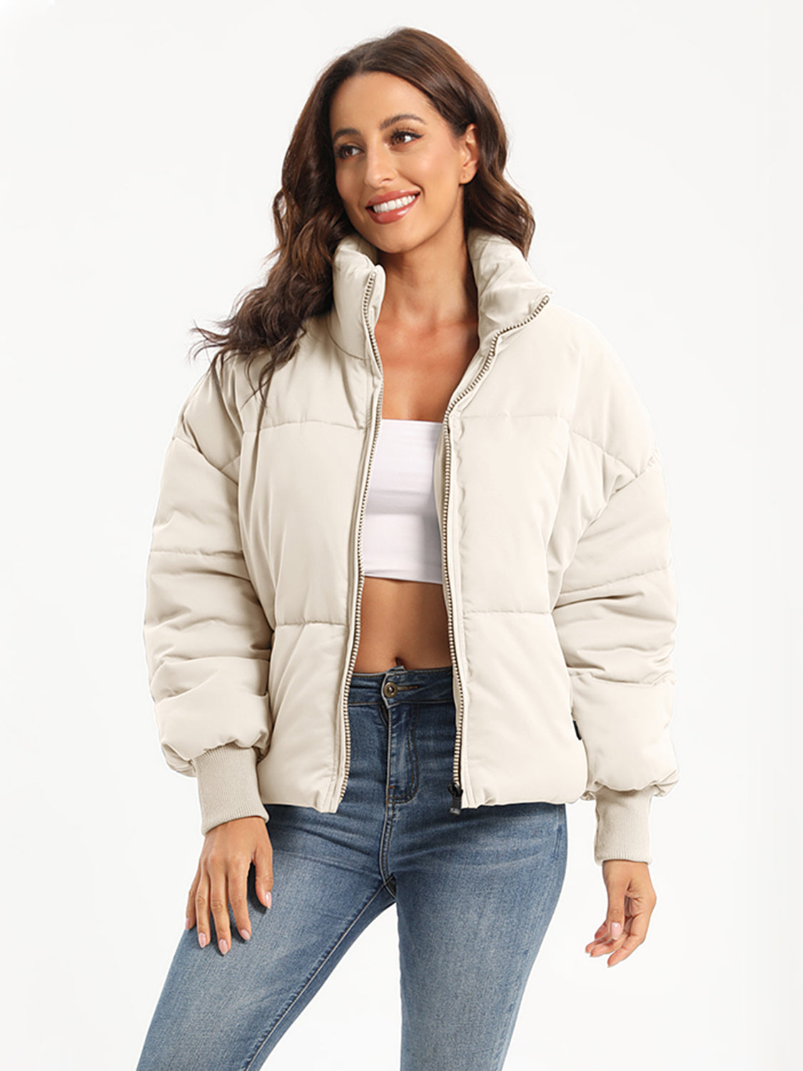 Zip Up Turtleneck Long Sleeve Puffer Jacket