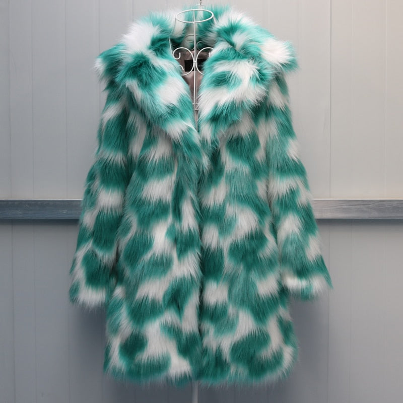 Full Size Faux Fox Fur Mid Long Trench Coat
