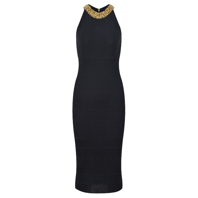 Sequin Beaded Collar Round Neck Sweater Dress