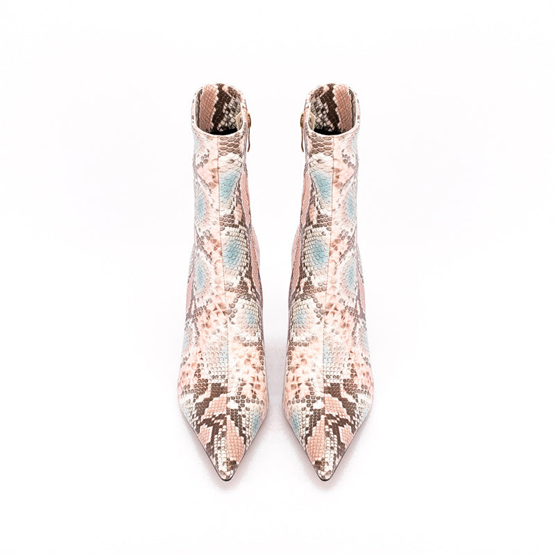 Snakeskin Pointed Toe Thin Heel Ankle-Boots