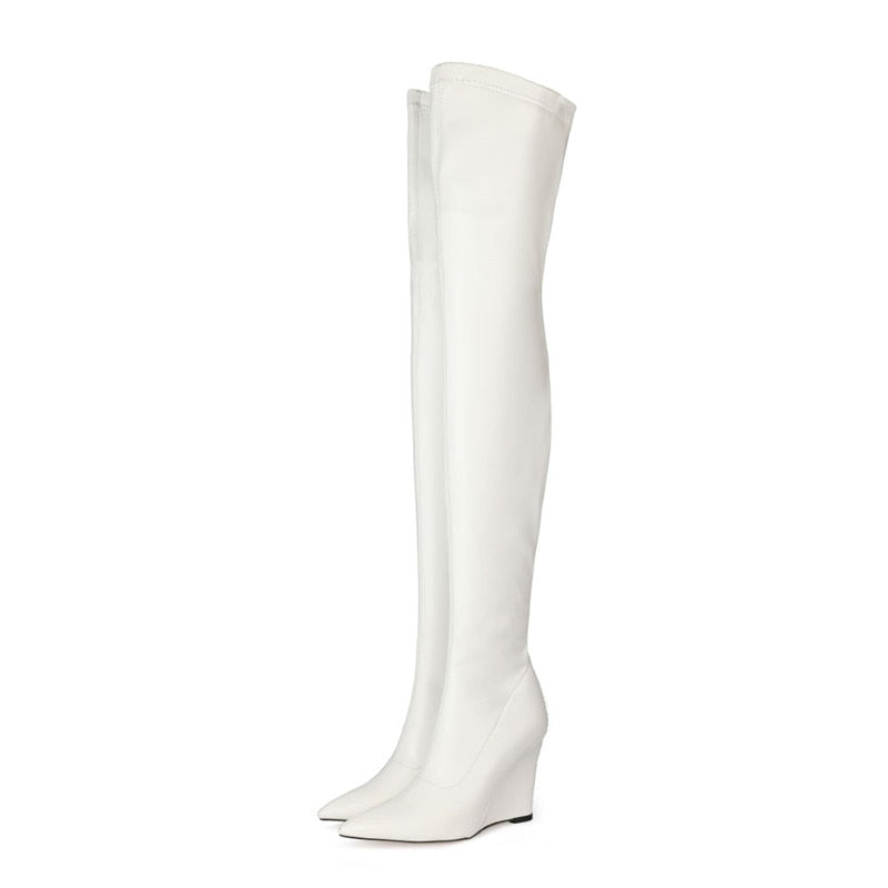 Pointed Toe Over-the-Knee Wedge Boots