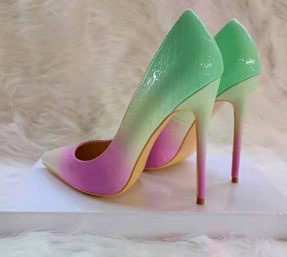 Gradient Crocodile Effect Slip-On Stiletto Pumps