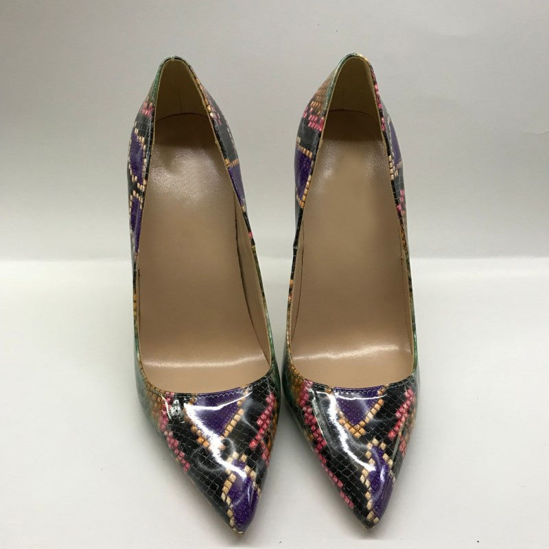 Multicolor Snakeskin Pointed Toe High Heel Shoes