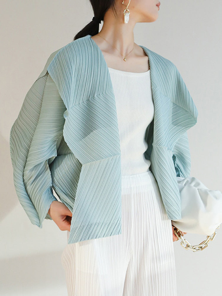 Miyake Pleated Folded Sleeves Open Front Jacket