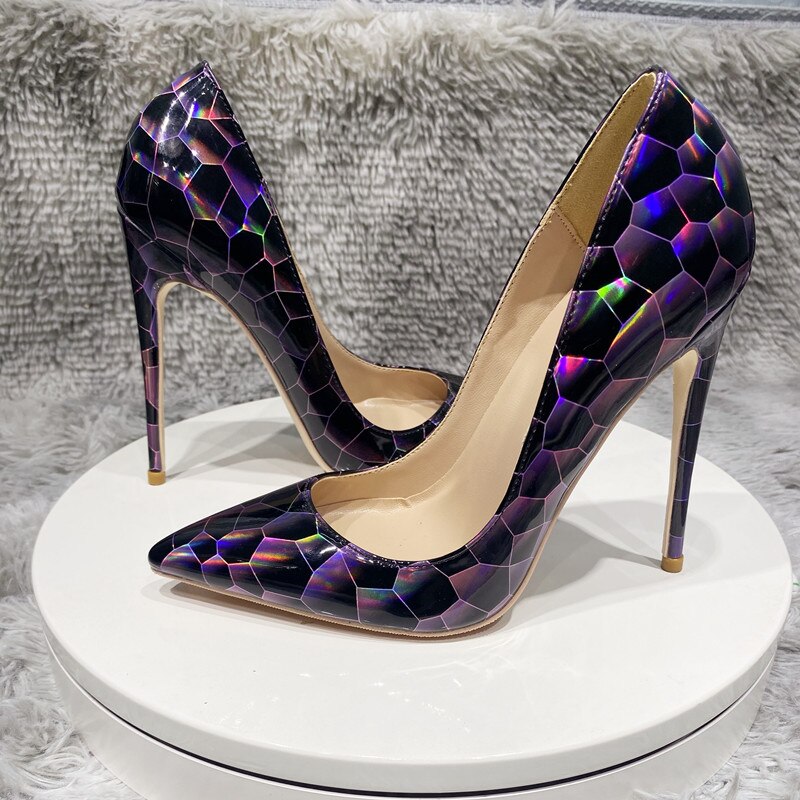 Glossy Geometric Pointed Toe High Heel Pumps