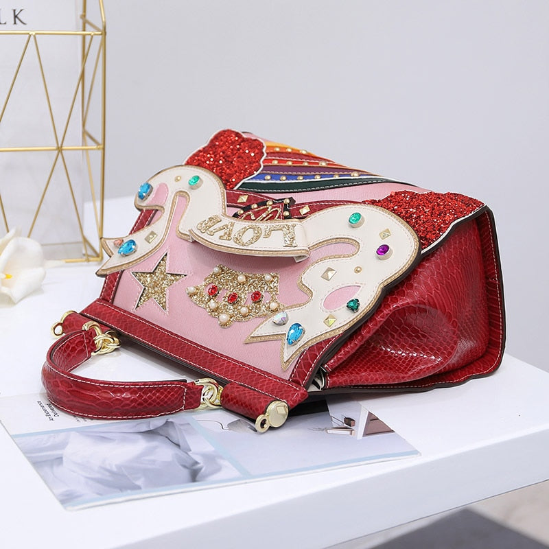 Exquisite Serpentine Pattern Handbag with Embellishments