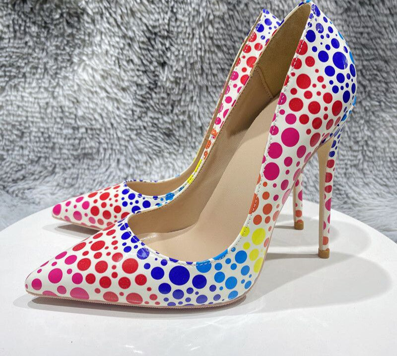 Multicolor Spotted Pointed Toe High Heel Shoes