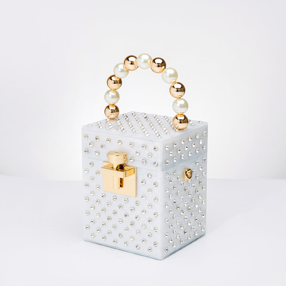 Faux Pearl Rhinestone Acrylic Box Bag