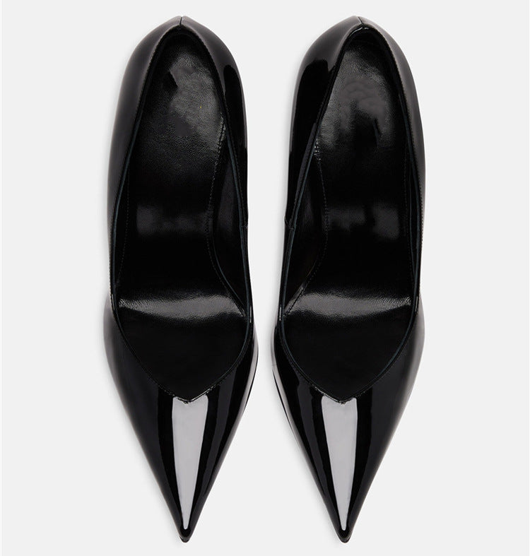 Patent Leather Pointed Toe Strange Heel Shoes