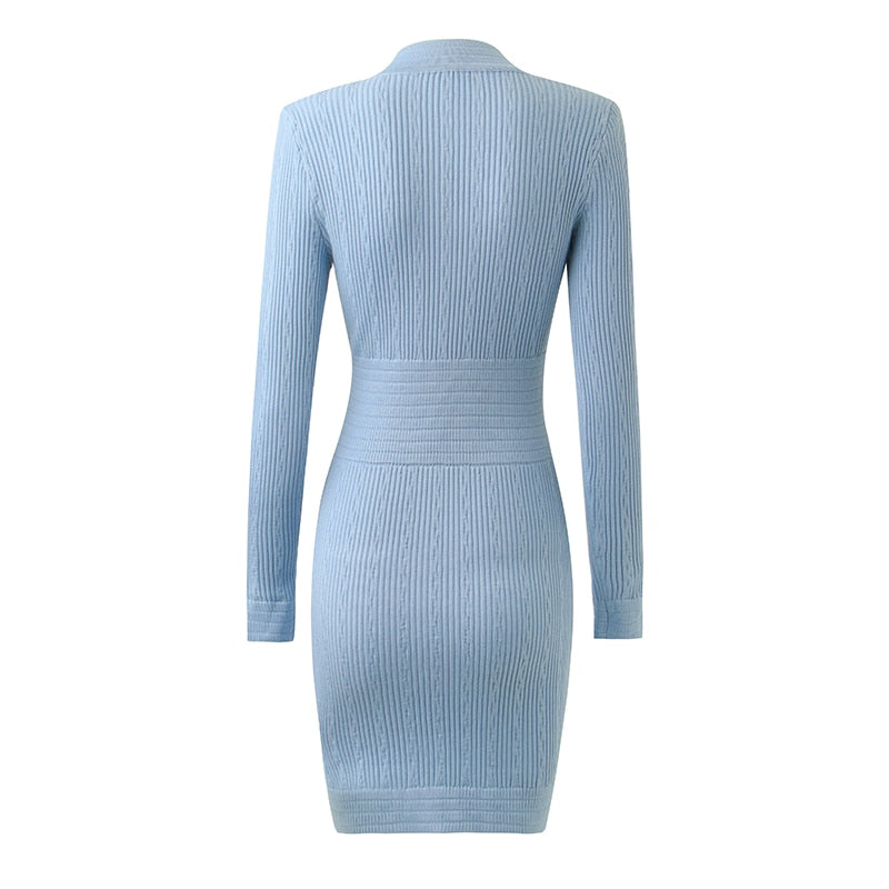 Long Sleeve V-neck Mini Sweater Dress