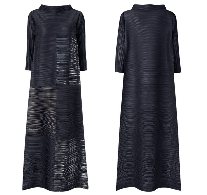 Miyake Pleated Turtleneck Maxi Dress