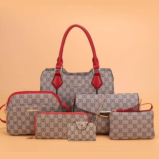 6 Pcs Vintage PU Leather Shoulder Bag Set