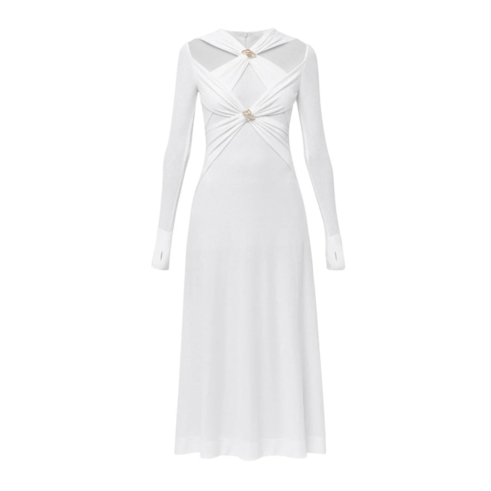 V-Neck Long Sleeve Cutout Maxi Dress