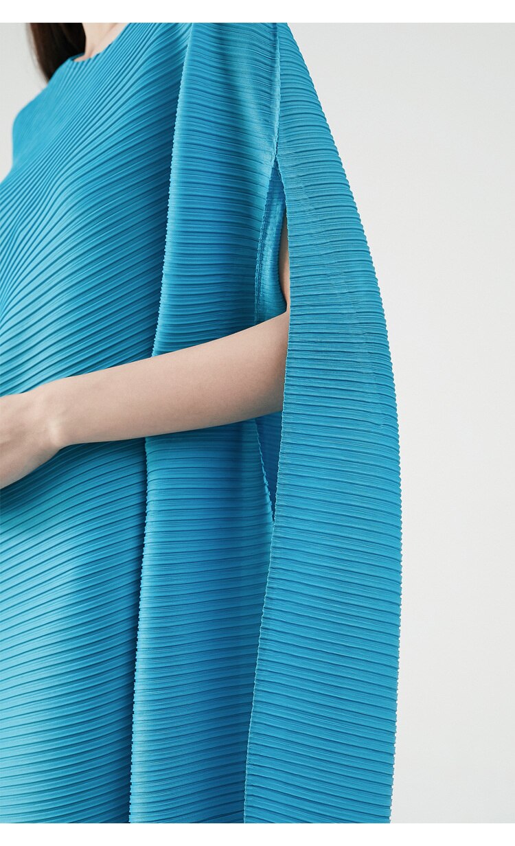 Miyake Pleated Asymmetrical Hem Midi Dress