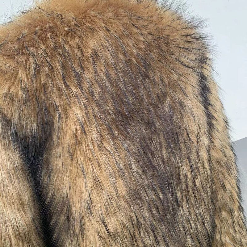 Faux Raccoon Fur V-Neck Long Sleeves Jacket