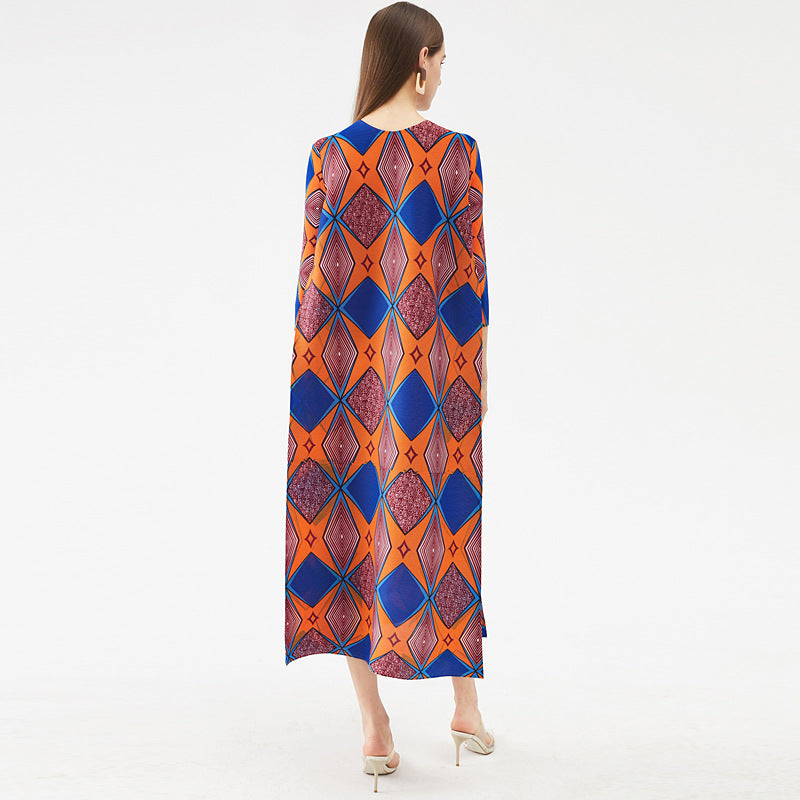 Miyake Pleated Geometric Print Midi Dress