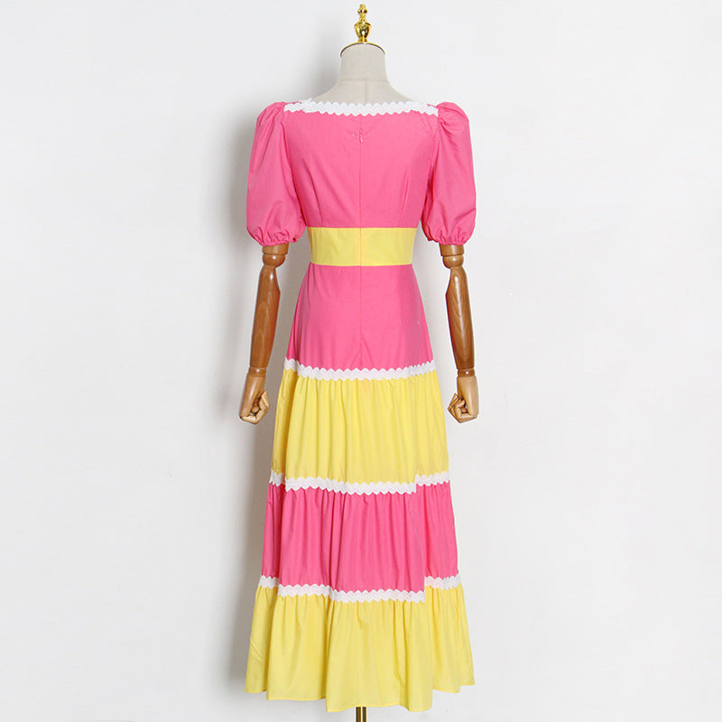 Bohemian Square Neck Puff Sleeves Cutout Maxi Dress
