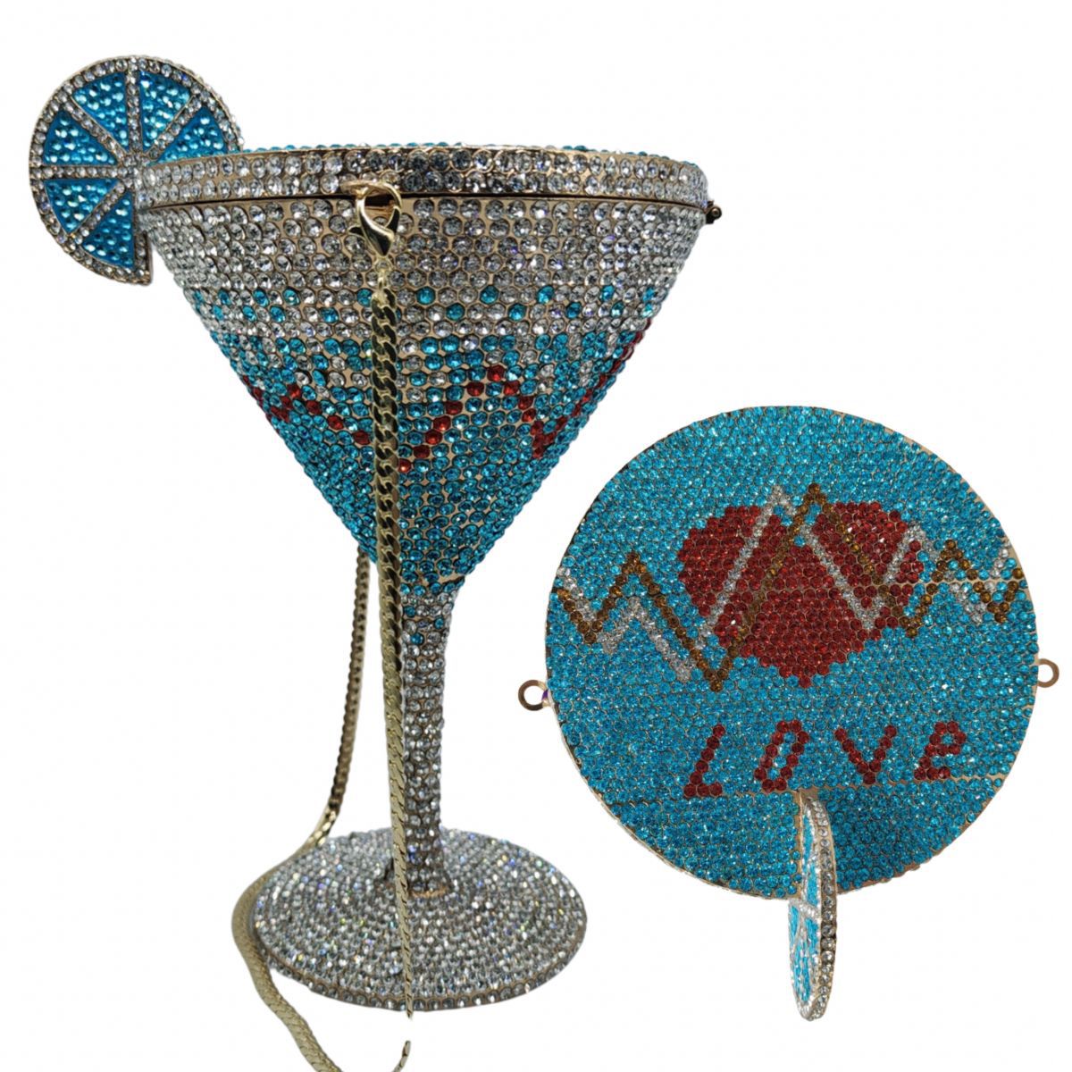 Rhinestone Cocktail Tall Glass Party Bag
