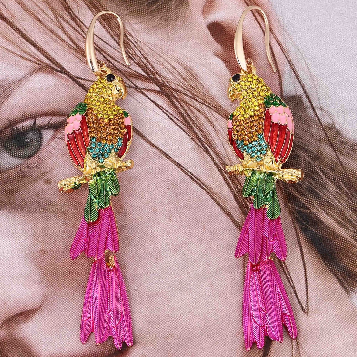 Multicolor Crystal Parrot Dangle Earrings