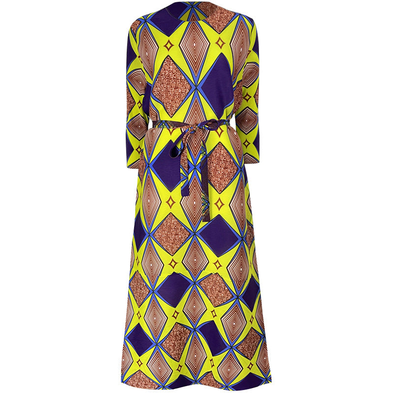 Miyake Pleated Geometric Print Midi Dress