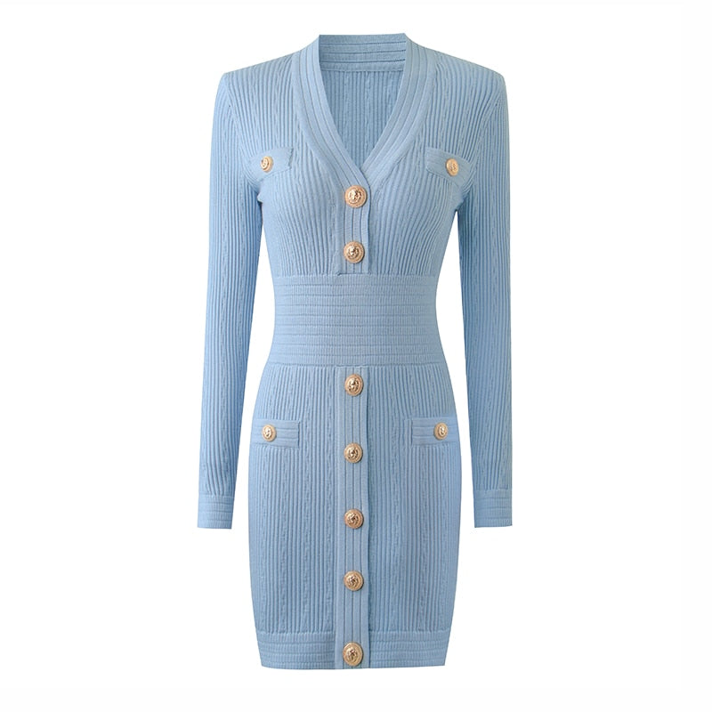 Long Sleeve V-neck Mini Sweater Dress