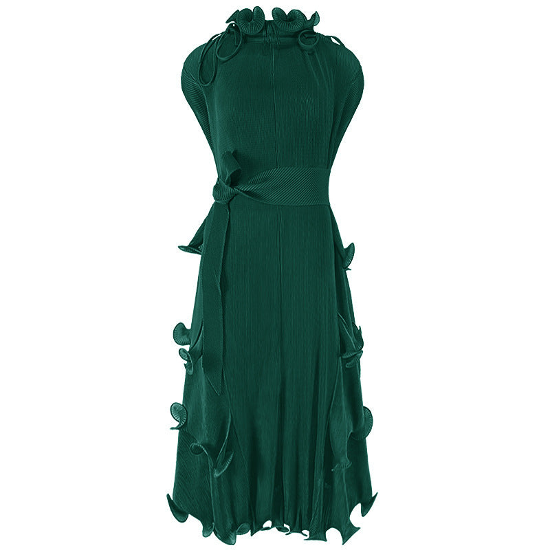 Miyake Pleated Ruffles Layered Sleeveless Midi Dress