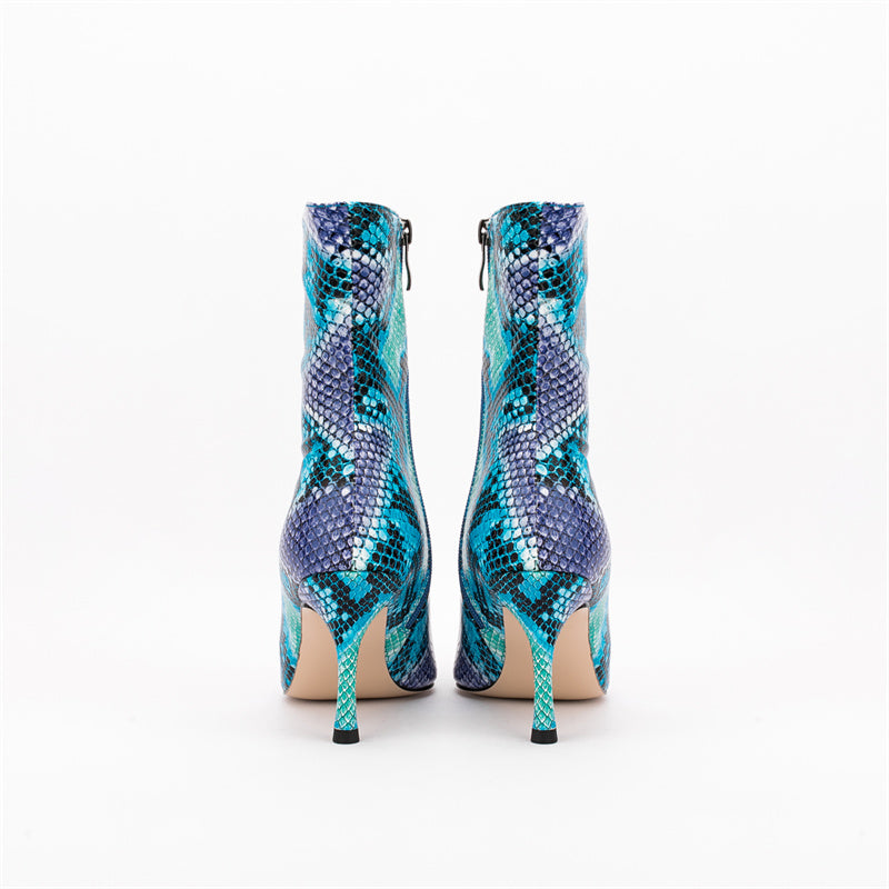 Snakeskin Pointed Toe Thin Heel Ankle-Boots
