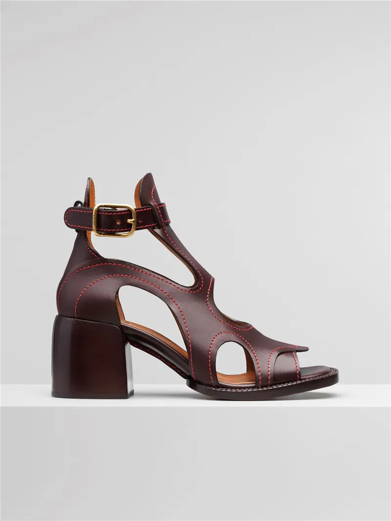 Peep Toe Hollow Out Buckle Sandals