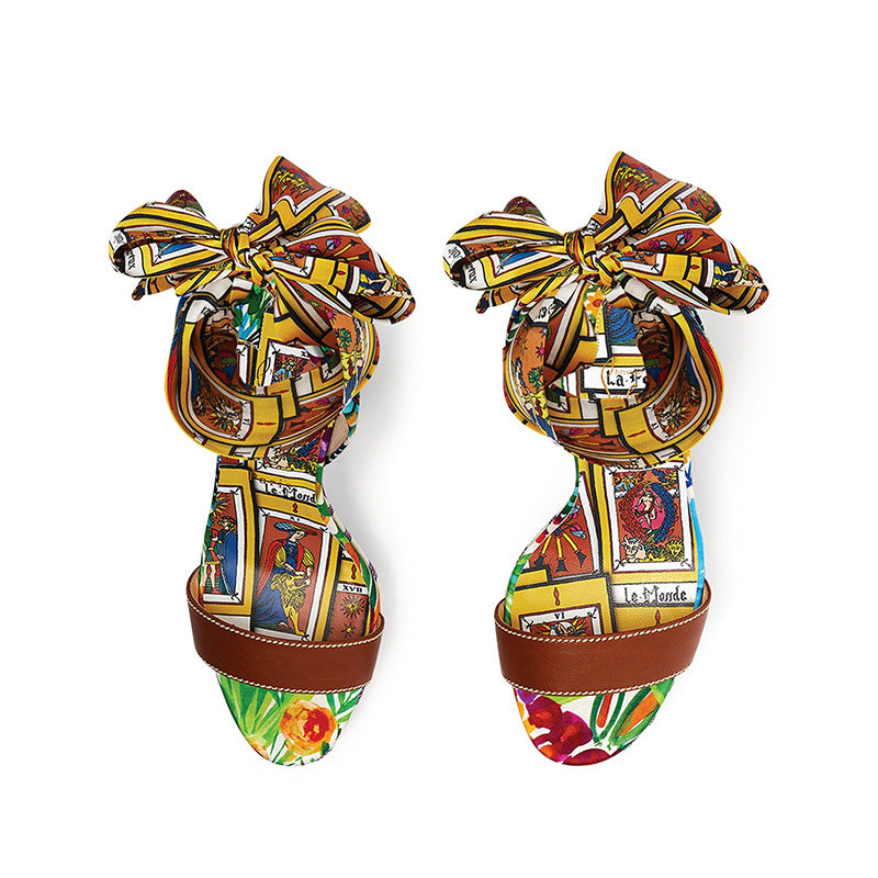 Graffiti Print High Heel Lace-Up Sandals