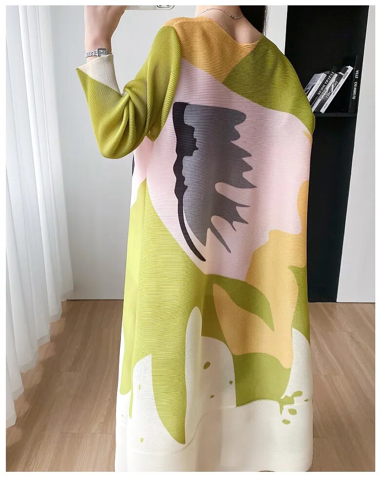 Miyake Pleated Round Neck A-Line Dress