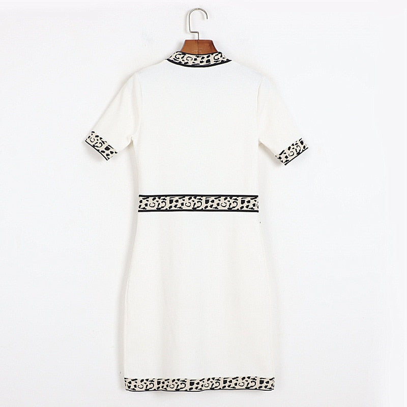 Leopard Print O-Neck Short Sleeve Sweater Dress