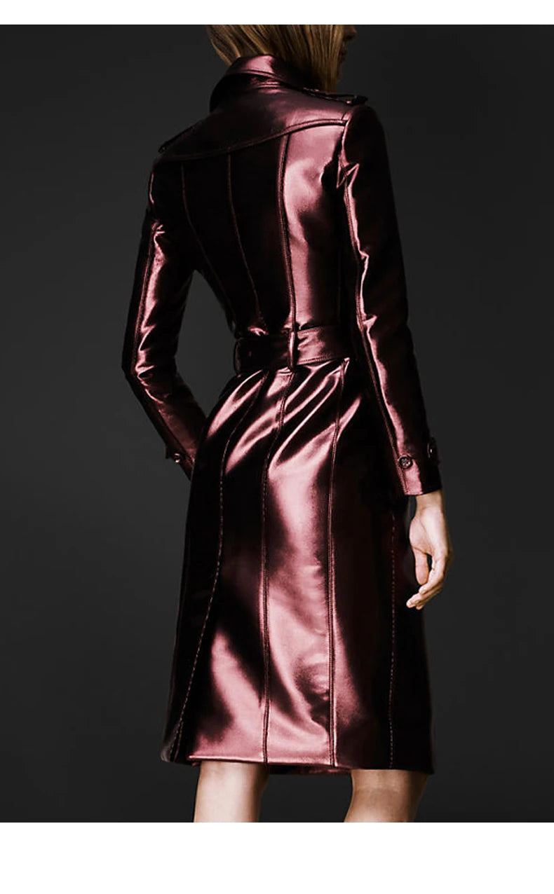 Shiny Double-Breasted Trench Coat