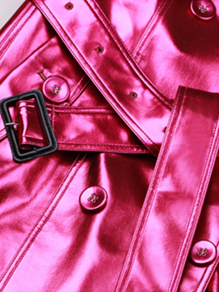 Shiny Double-Breasted Trench Coat