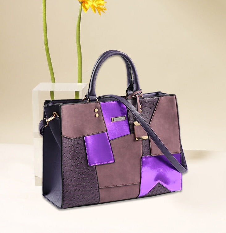 Color Block One Shoulder Tote Bag