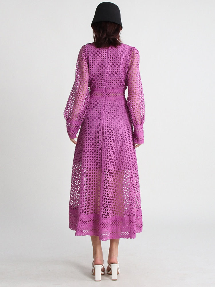 Embroidery Cut Out Midi Dress