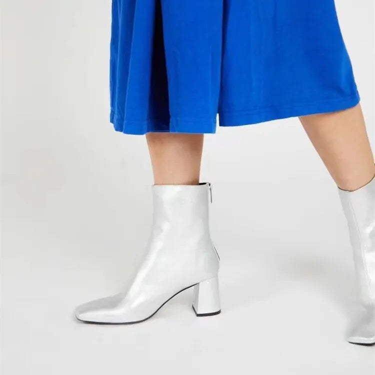 Square Toe High Heel Ankle Boots