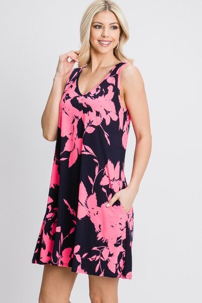 Heimish Floral V-Neck Tank Dress with Pockets