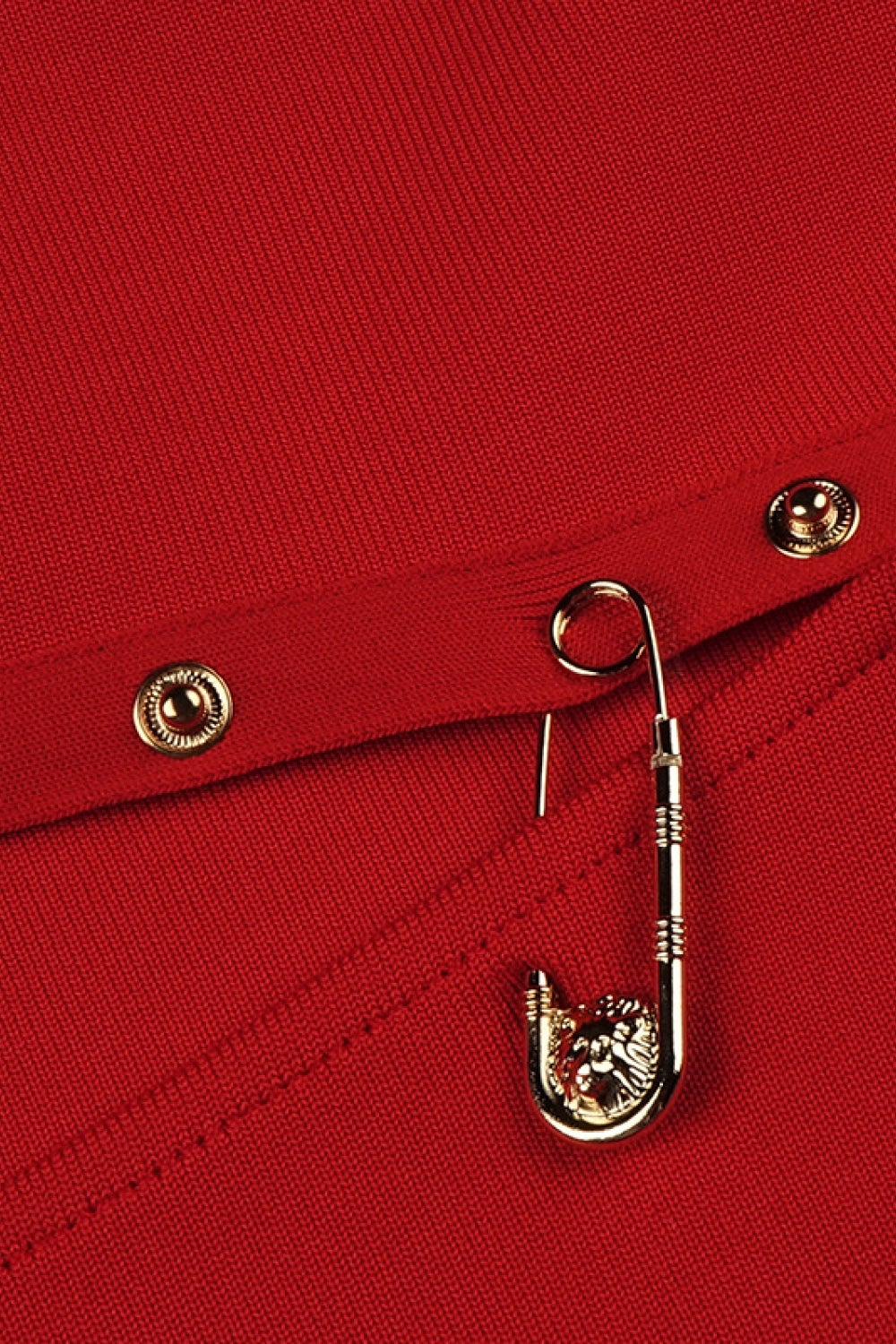 One Sleeve Pin Detail Slit Red Dress