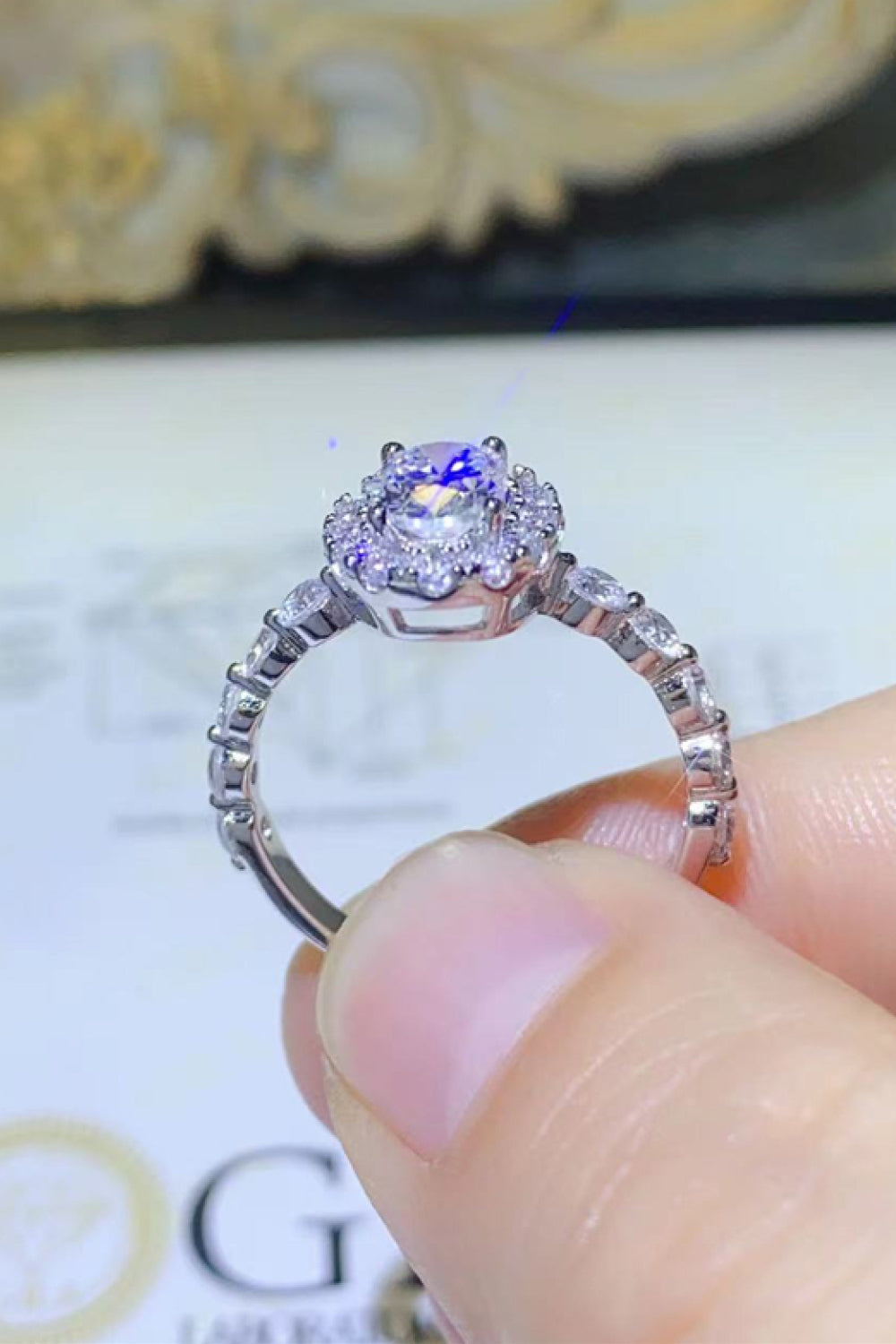 1 Carat Moissanite 925 Sterling Silver Halo Ring